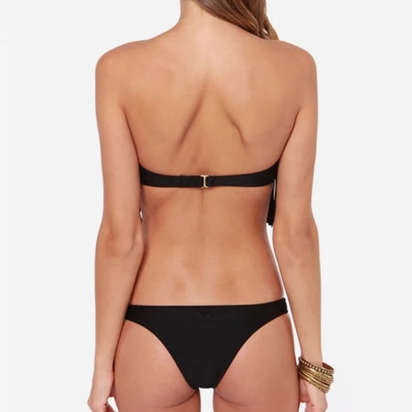 NWT Roxy Fringe Black Bandeau Bikini top Black Size M - Picture 2 of 9